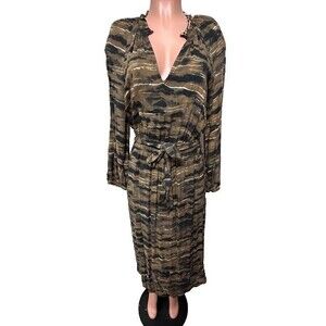 Anthropologie Cloth & Stone Belted Maxi Dress Long Sleeve Boho Brown Small New